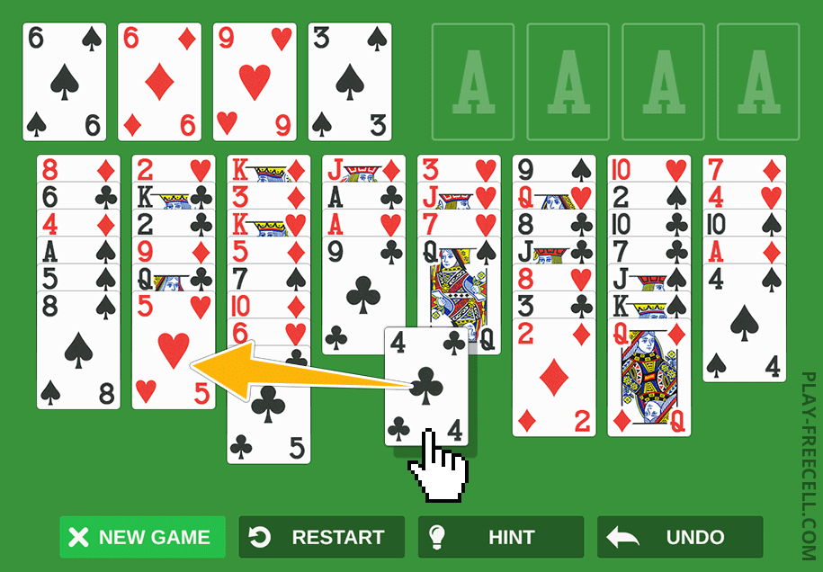 Game in progress highlighting a suggested move between the two last valid options with an arrow