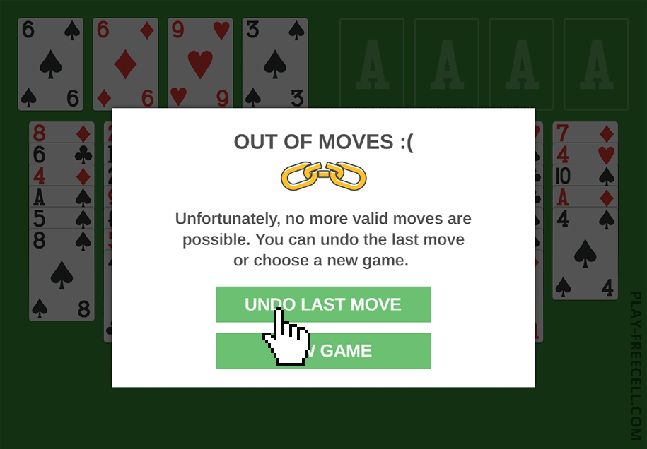 Out of moves prompt pop up showing the options to undo your last move or start a new game